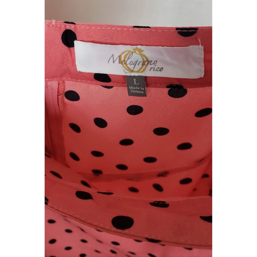 Melograno Rico Pink Black Polka Dot Ruffle High-Low Midi Skirt L Pinup Retro - Picture 3 of 9